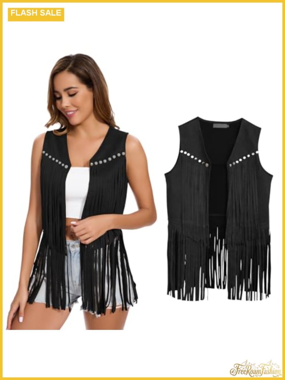 Women's Faux Suede Fringe Vest Sleeveless Cowgirl Western 60s 70s Hippie